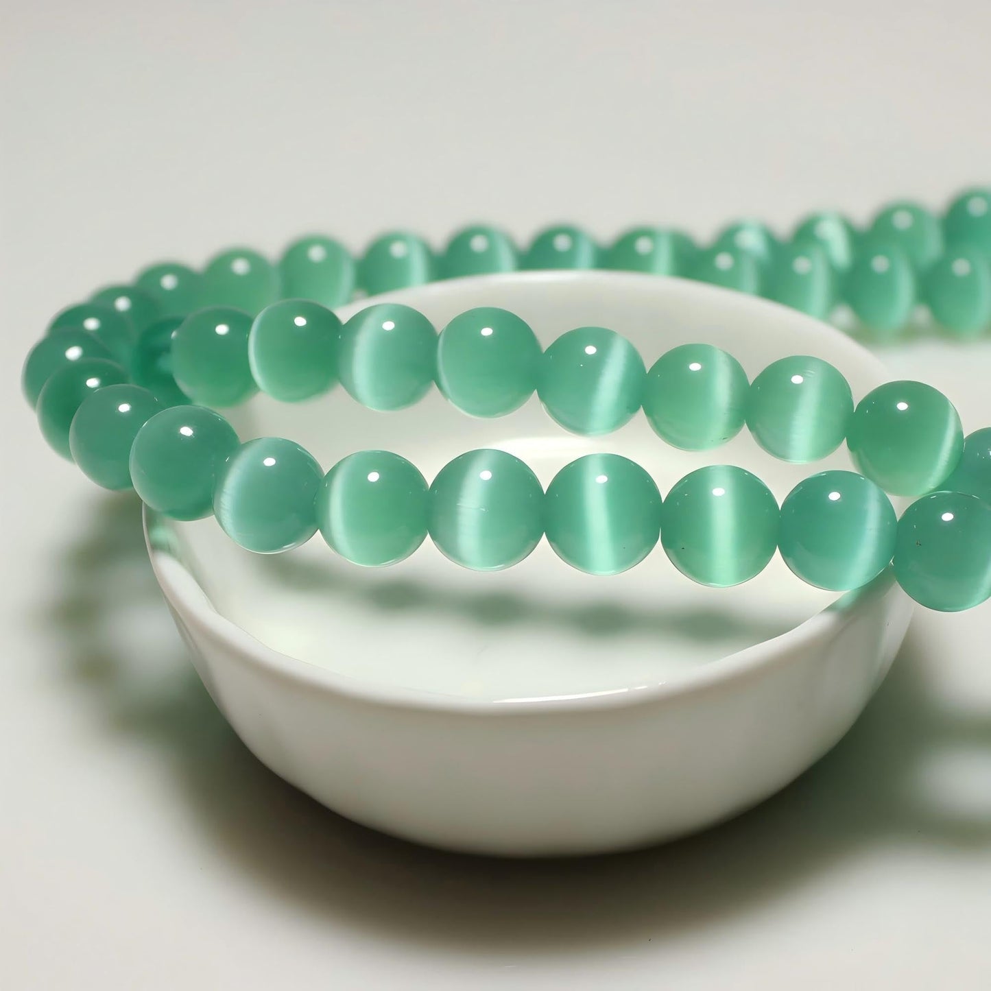 MJDCB 60pcs Blue Green Cat Eye Stone Beads 6mm Round Crystal Loose Bead for Jewelry Making DIY Bracelets Necklace Accessories
