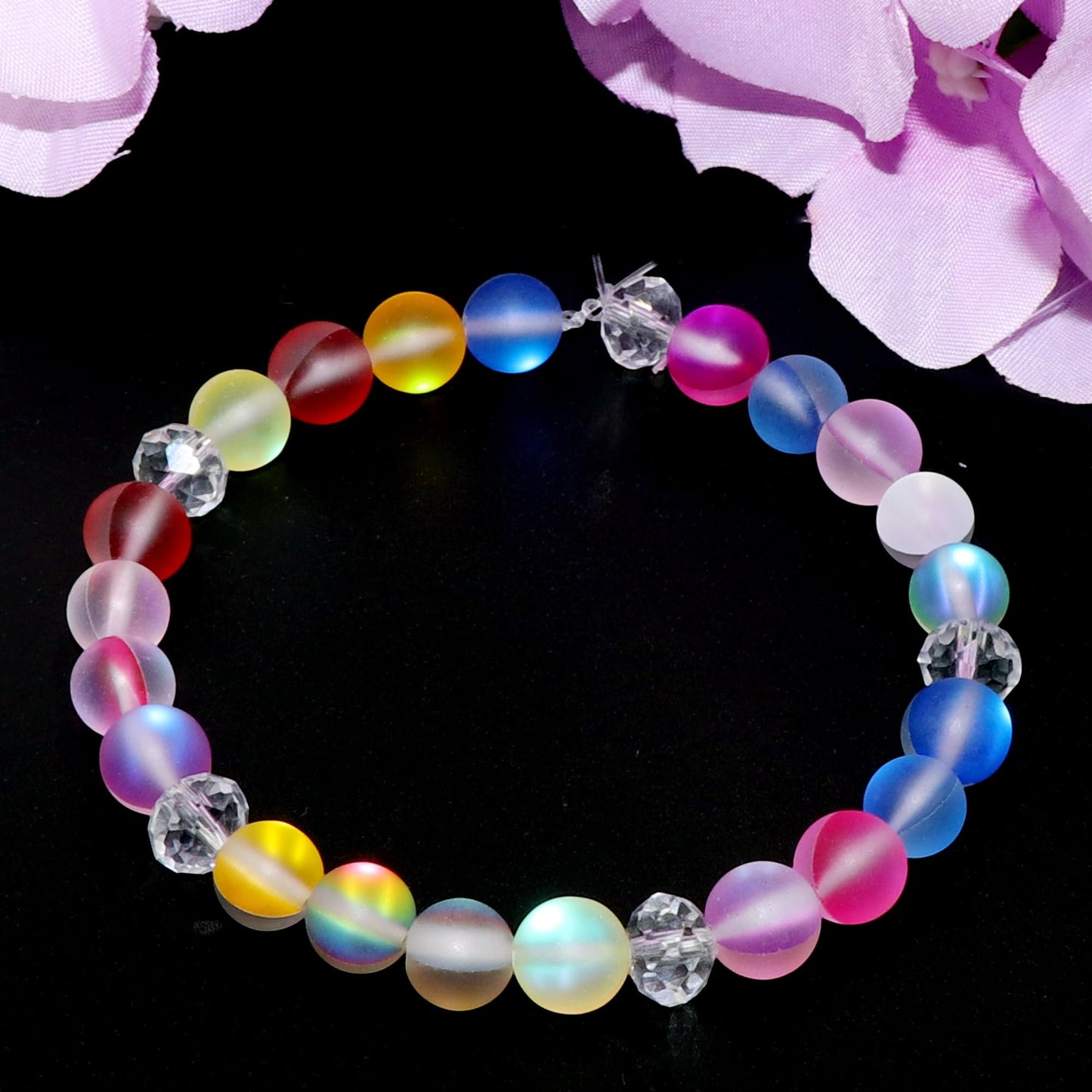 Guoxin 100Pcs Moonstone Matte Iridescent Glass Beads Aurora Frosted Glitter Beads for Bracelets DIY Jewelry Making (6MM, Matte Mixed)