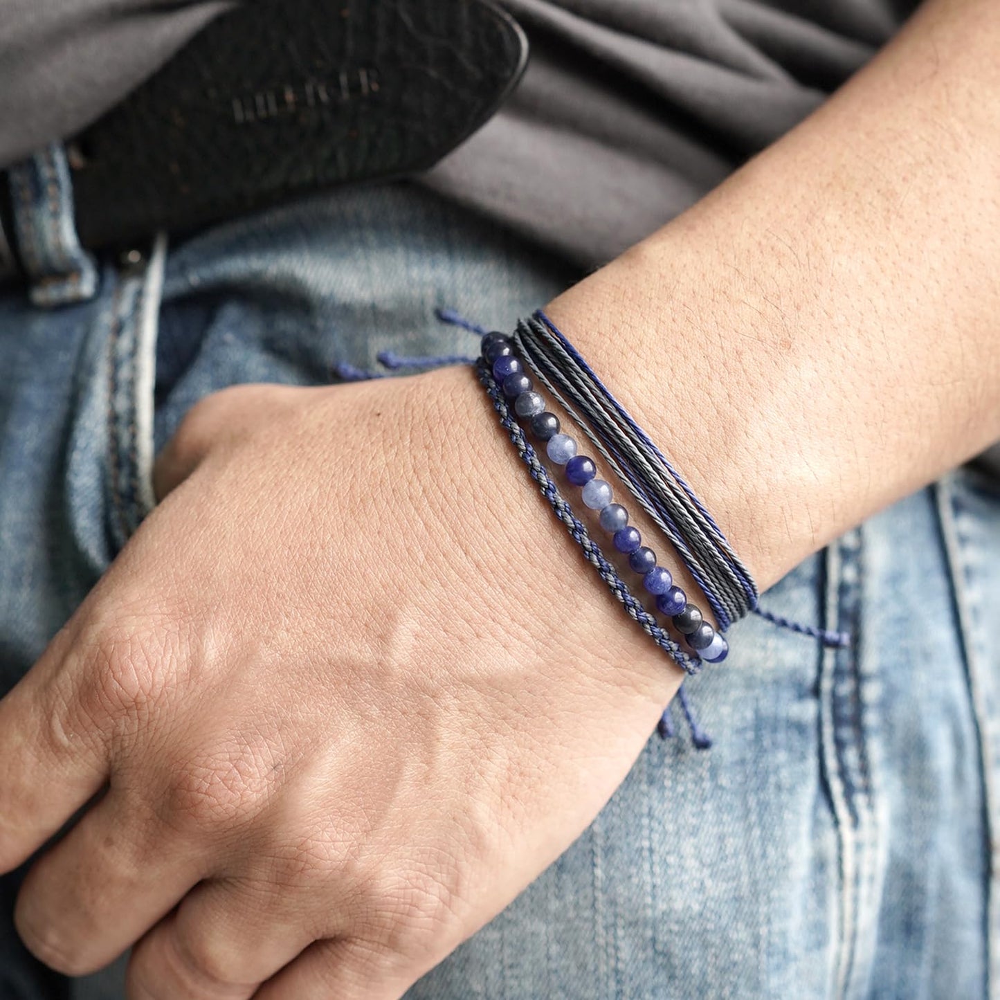 Handmade Natural Stone Beaded Healing Bracelet Gift for Men Adjustable Rope String Bracelet (Sodalite/Dark Blue, Adjustable)