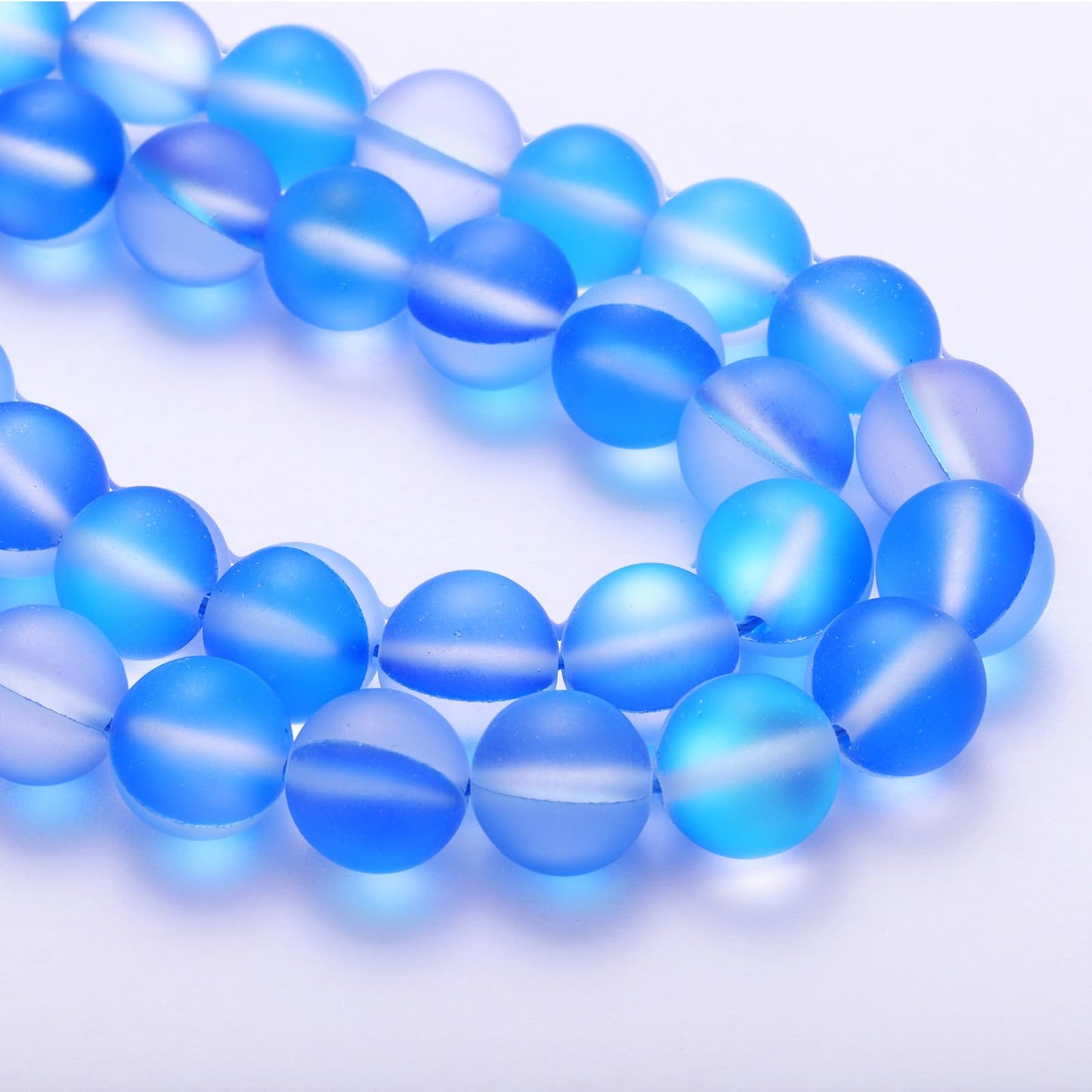 uxcell Matte Crystal Glass Beads 8mm Synthetic Frosted Shining Semi-Precious Round Loose Beads Synthetic Moonstone for Jewelry Making DIY Bracelet, Blue