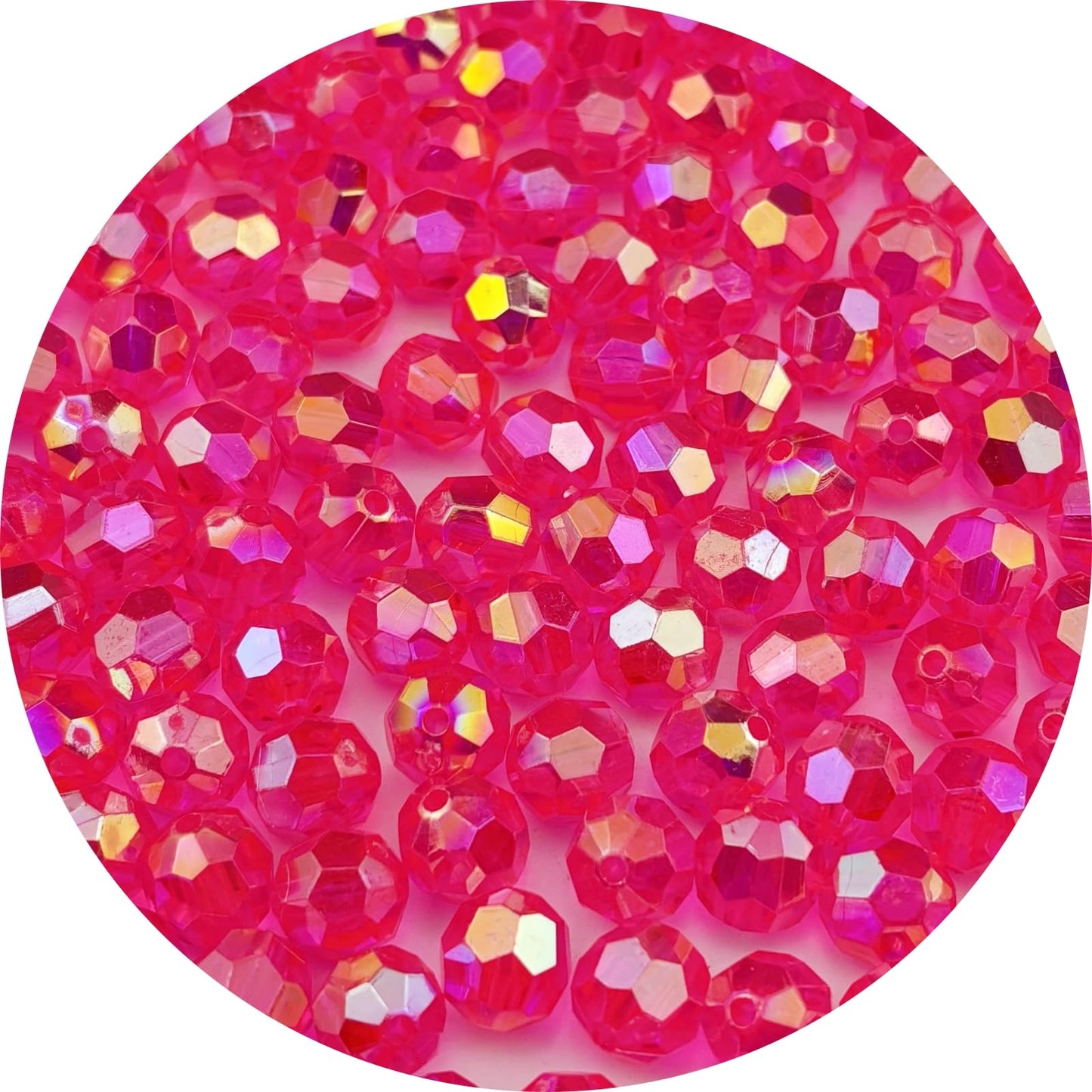 Pinhoollgo 200pcs 10mm Acrylic Faceted Round Beads AB Colors Glossy Acrylic Beads Round Spacer Beads with Hole for DIY Bracelet Necklace Jewelry Making Supplies Handmade Craft(Rose Red AB)
