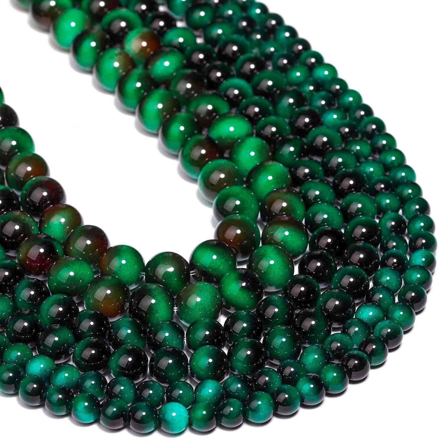 Song Xi 60PCS 6mm Green Tiger Eye Gemstone Beads for Jewelry Making, Round Smooth Glass Beads for DIY Bracelet Necklace Earring Keychain, Arts and Crafts, for St. Patrick's Day Wedding Birthday