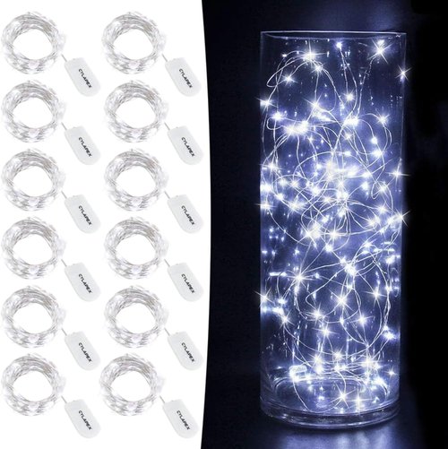 CYLAPEX 12 PCS Fairy Lights - Cool White 3.3FT Silvery Copper Wire | Battery Powered LED String Lights for Weddings, Parties & Home Decor