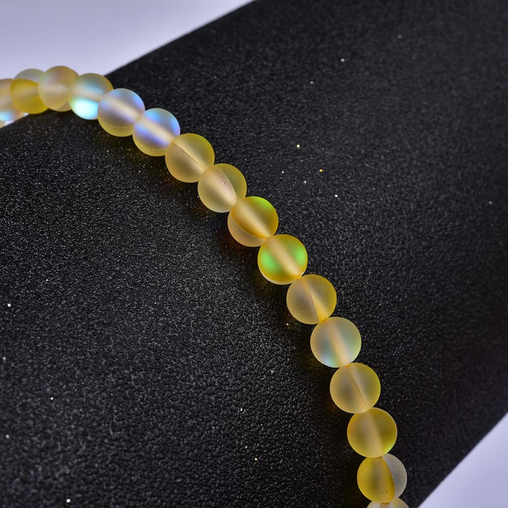 Asingeloo 38PCS 10mm Natural Yellow Mystic Aura Quartz Gemstone Frosted Matte Titanium Round Loose Spacer Beads 15 inch Full Strand Crystal Healing Power Quartz