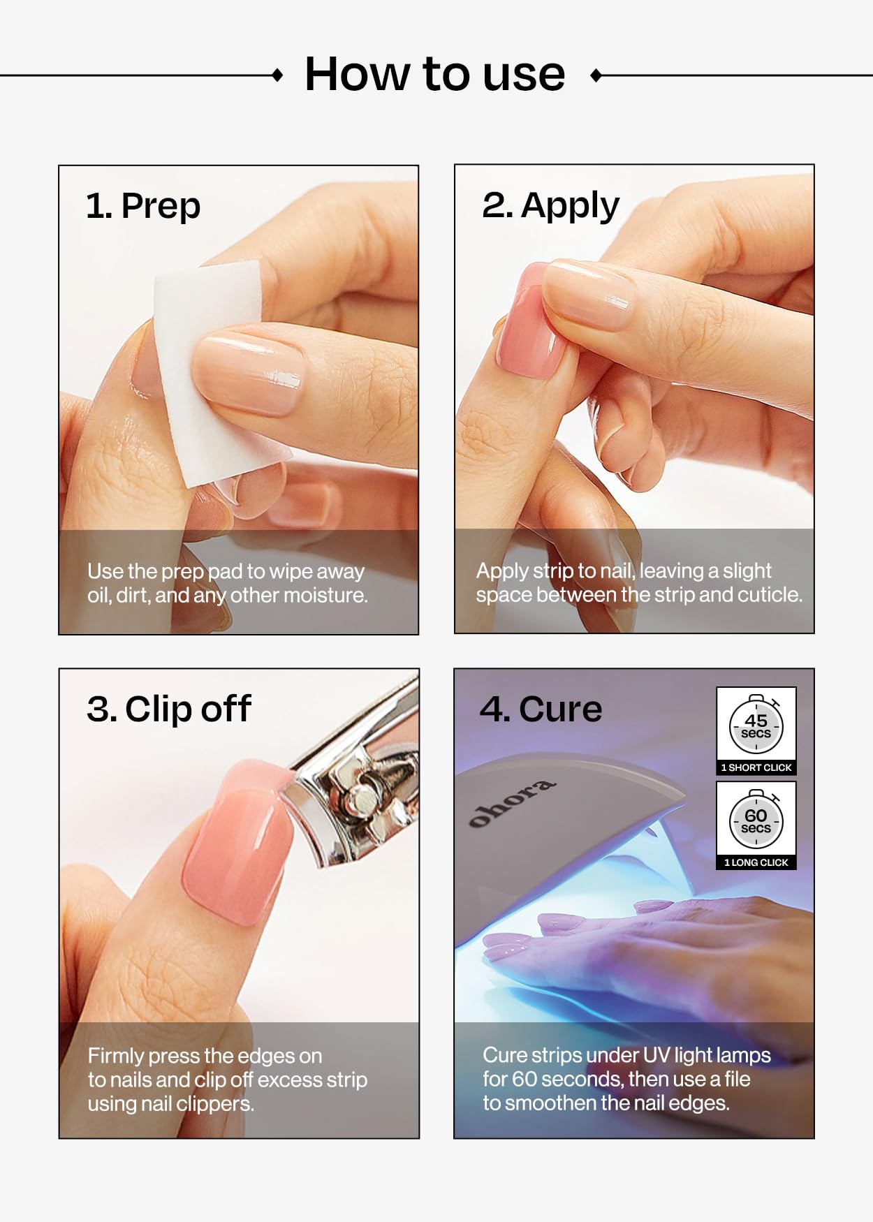 ohora Semi Cured Gel Nail Strips (N Red Light) - Red, Solid, Works with Any UV/LED Lamps, Salon-Quality, Long Lasting, Easy to Apply & Remove - Includes 2 Prep Pads, Nail File & Wooden Stick