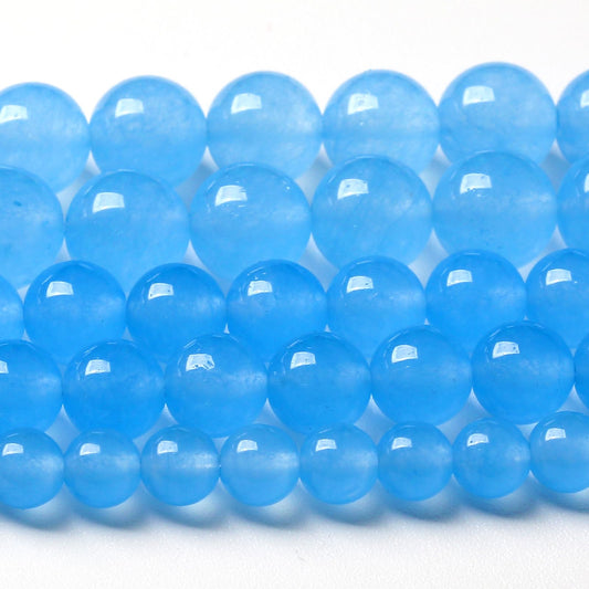 10MM Natural Stone Aquamarine Blue Chalcedony Beads Round Loose Beads for Jewelry Making Bracelet 72pcs 2 Strands 32"