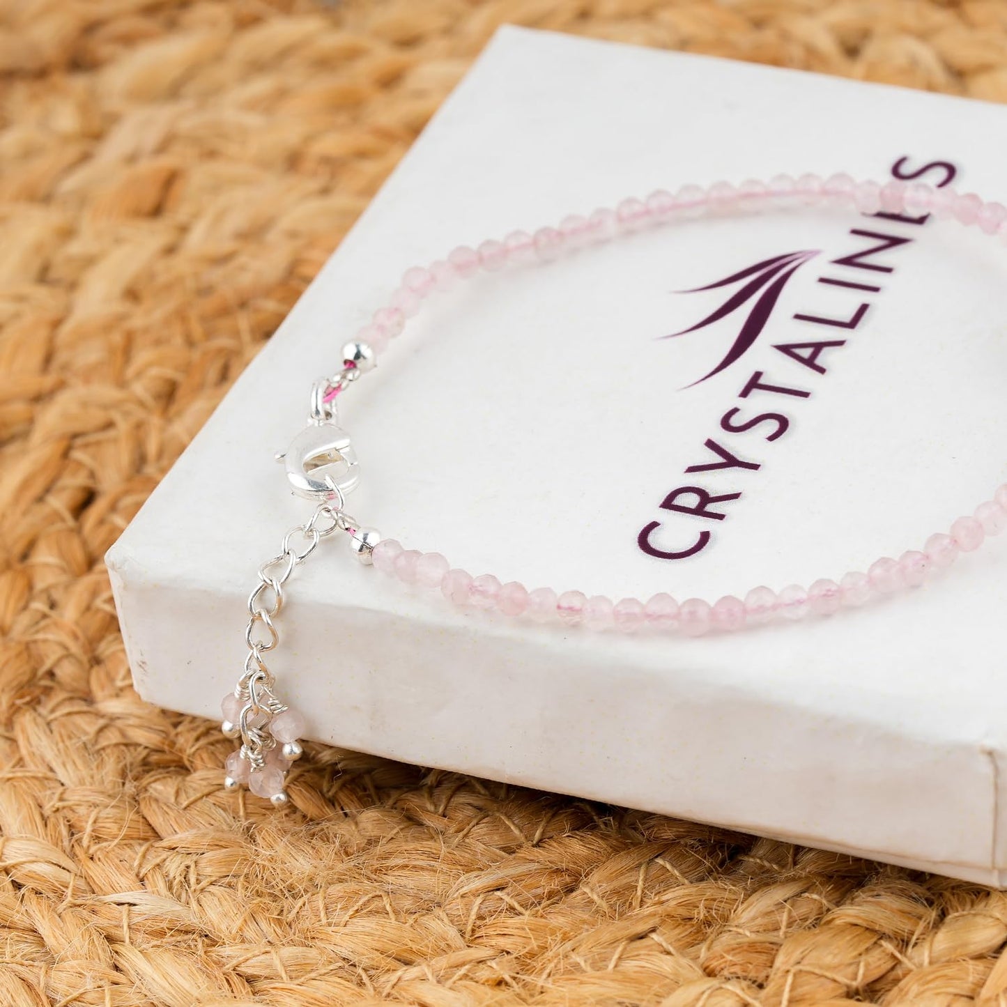 CRYSTALINES Natural Rose Quartz Gemstone Bracelet, Cultured Pearl Beads Stones, Handmade Hypoallergenic Bohemian Jewelry for Women, Healing Crystals, Adjustable Silver Plated 7+1inch Birthday Gift