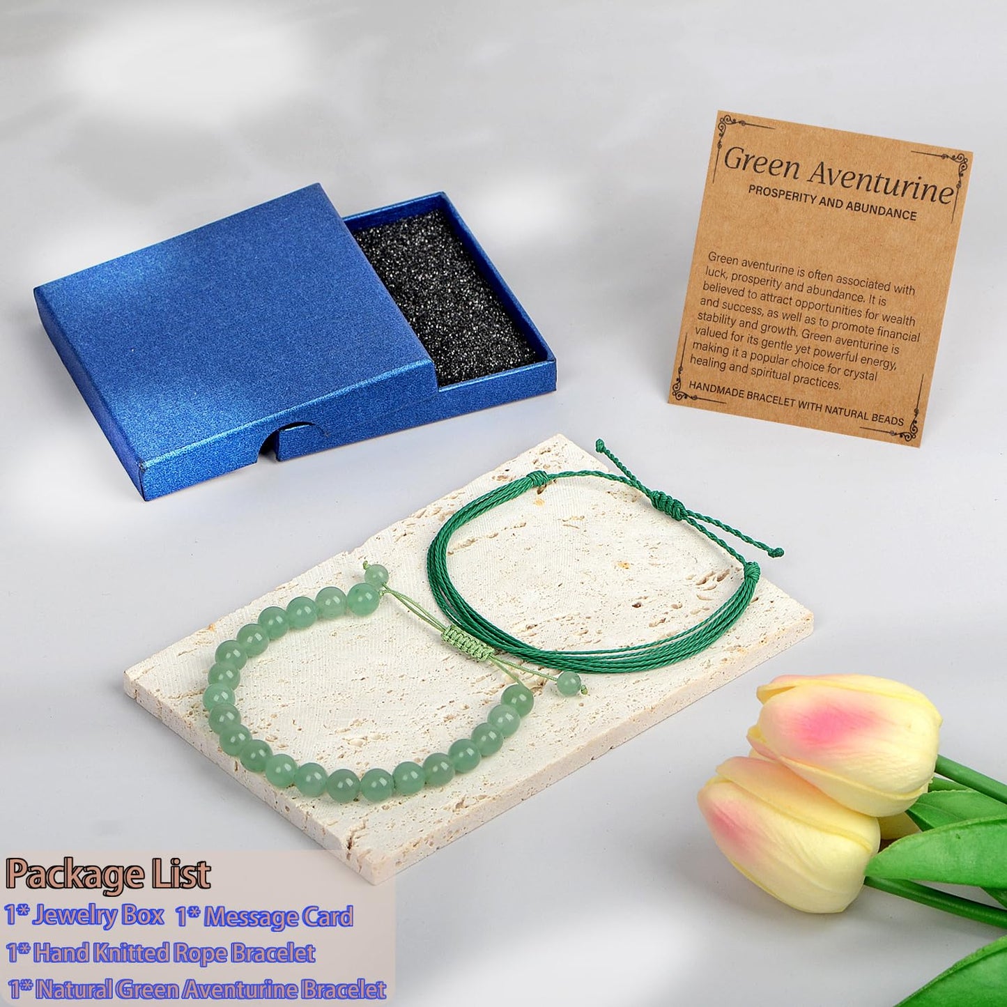 LPBeads 8mm Green Aventurine Bracelet with Handmade Rope Bracelet Size Adjustable Natural Stone Crystal Healing Bracelets Gifts for Unisex Adults