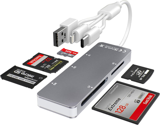 Ardaddyn 5-in-1 Aluminum Memory Stick Pro Duo Adapter for iPhone/PC/Android, Lightning USB C USB A Multi Card Reader