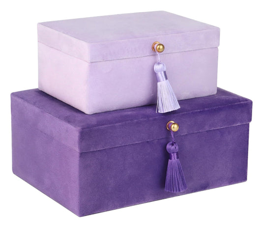 HofferRuffer Velvet Jewelry Boxes Decorative Boxes, Storage Accessory Organizer Boxes with Elegant Handle Decor, Classic Velvet Set of 2 Pieces (Purple)