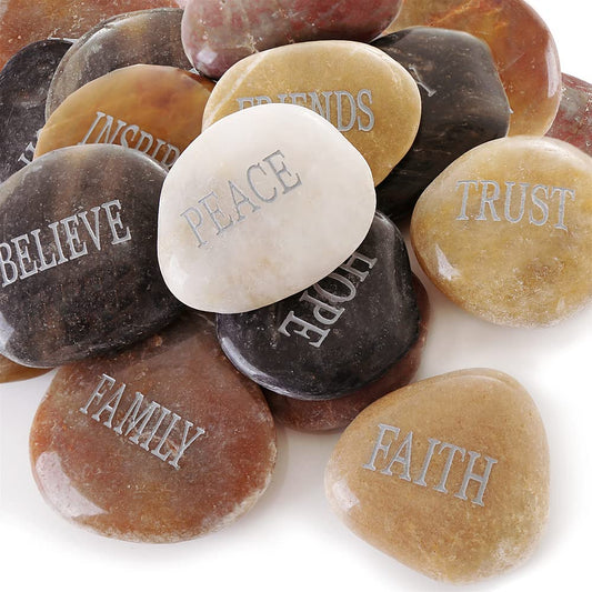 12PCS DIY Rocks for Engraved Inspirational Polished Garden Stones, Natural Encouragement Personalized Healing Decor River Stone - Unique Gift for Friends Arts Crafts (12 Different Words) (Colorful)