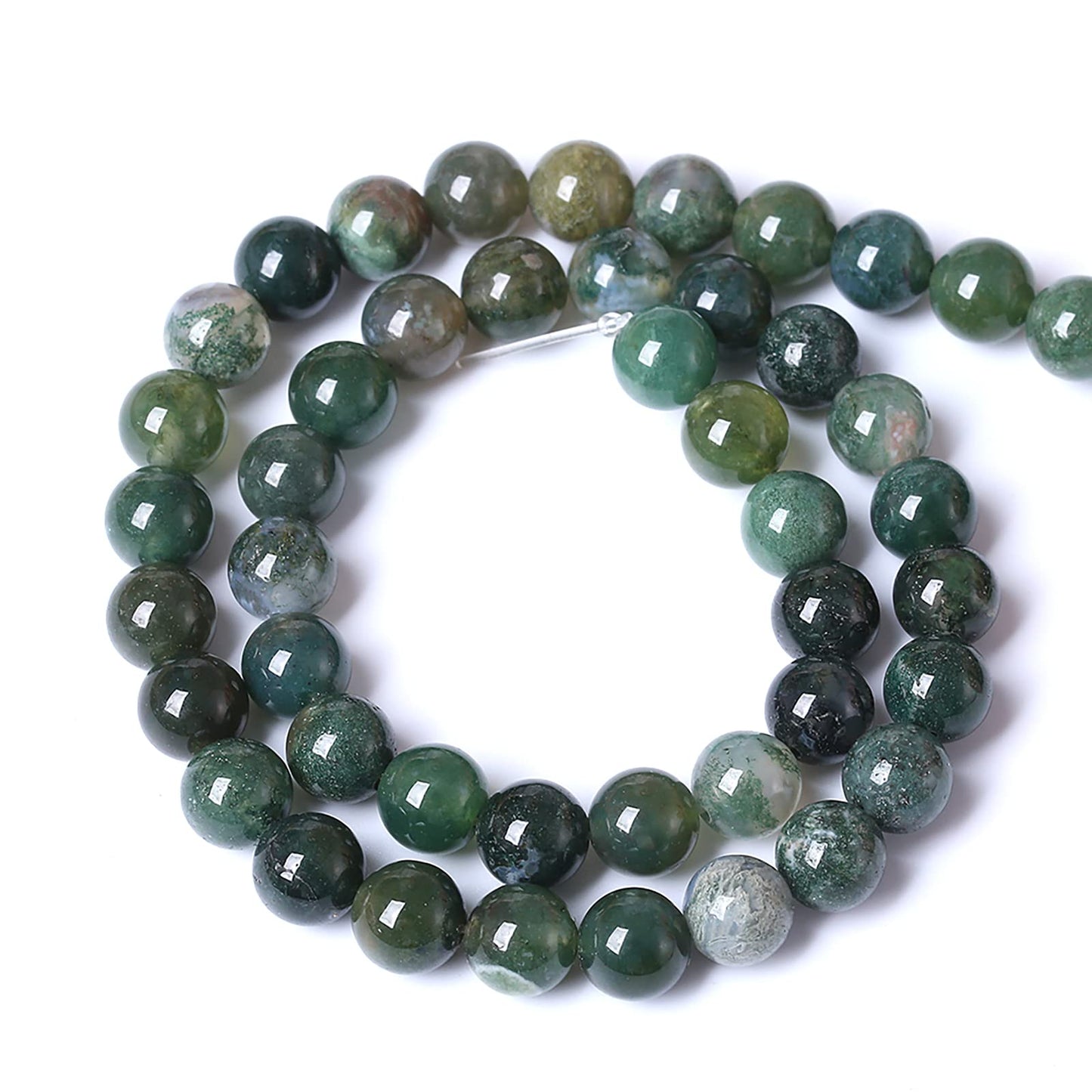 10MM 36PCS Natural Stone Green Moss Agate Round Loose Beads for Jewelry Making DIY Bracelet Necklace