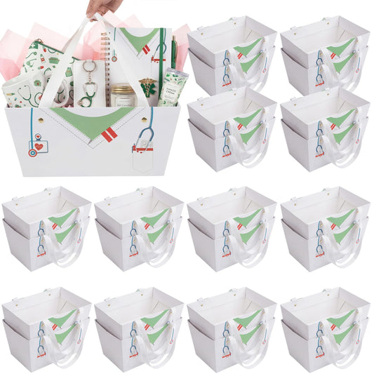 Supervitae 60 Pcs Nurse Graduation Gift Baskets Bulk with Handles, Empty DIY Paper Gift Basket Kit with Tissue Paper, Appreciation Gifts Baskets Treat Bag for Nursing, Nurse Week Party Supplies(White)