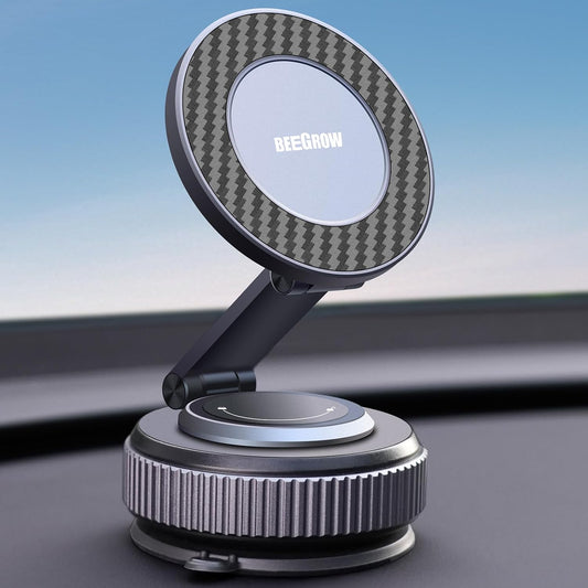 BEEGROW 360 17-12 Magnetic Car Phone Holder for Magsafe, Alloy Folding Cell Car Phone Mount with Ultra Stable Suction