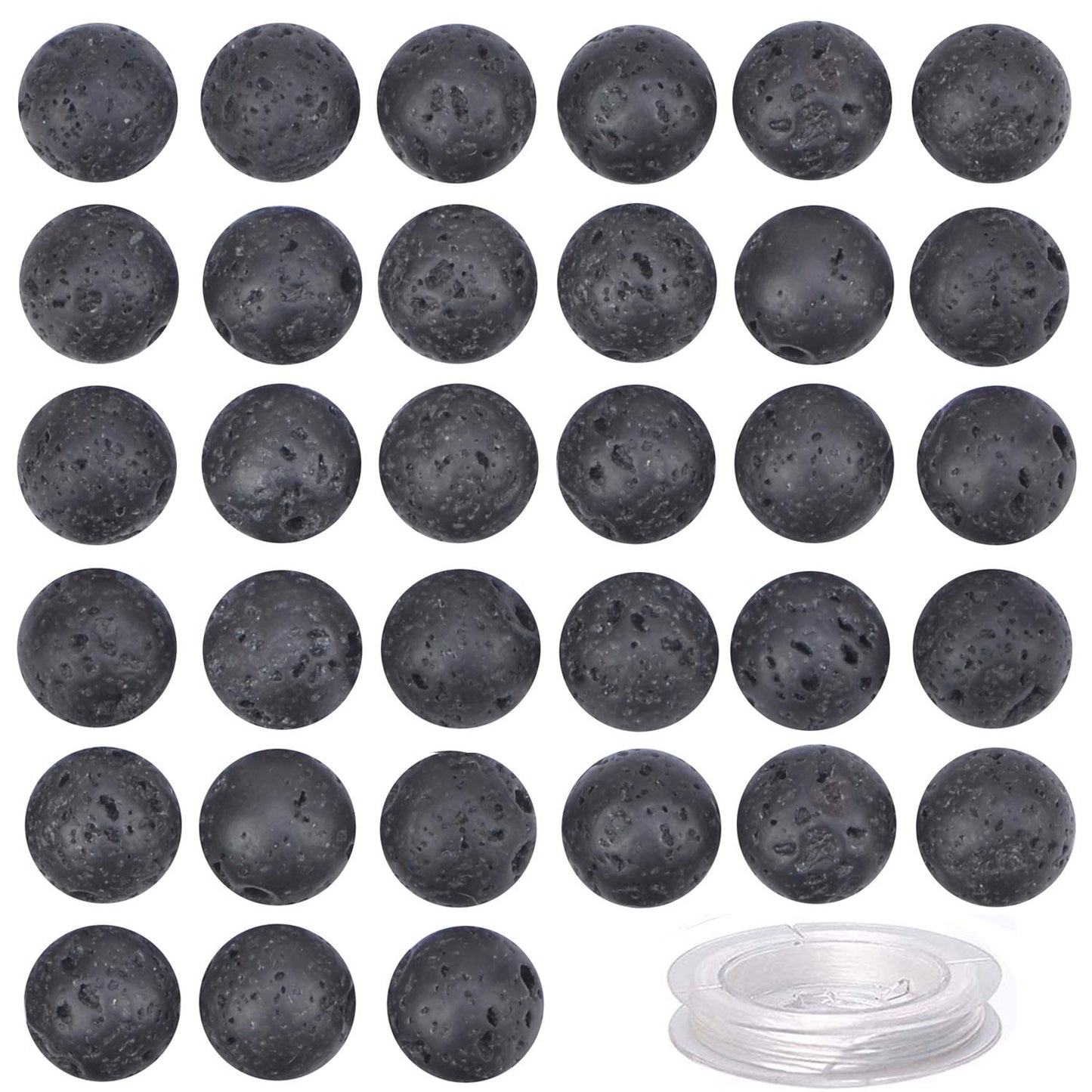 80Pcs Natural Crystal Beads Stone Gemstone Round Loose Energy Healing Beads with Free Crystal Stretch Cord for Jewelry Making (Black Lava, 10mm)