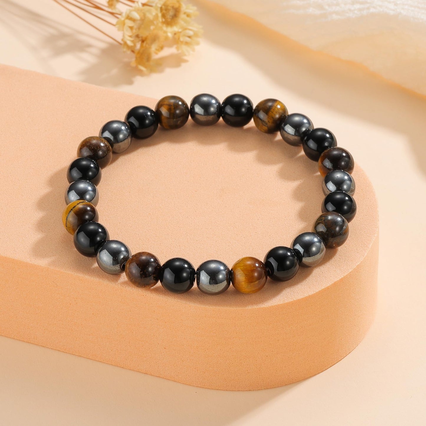 Udolfly Womens Crystal Beaded Bracelets for Women Men Protective Energy Bracelet Natural Gemstone Bead Bracelet 8mm Triple Protect