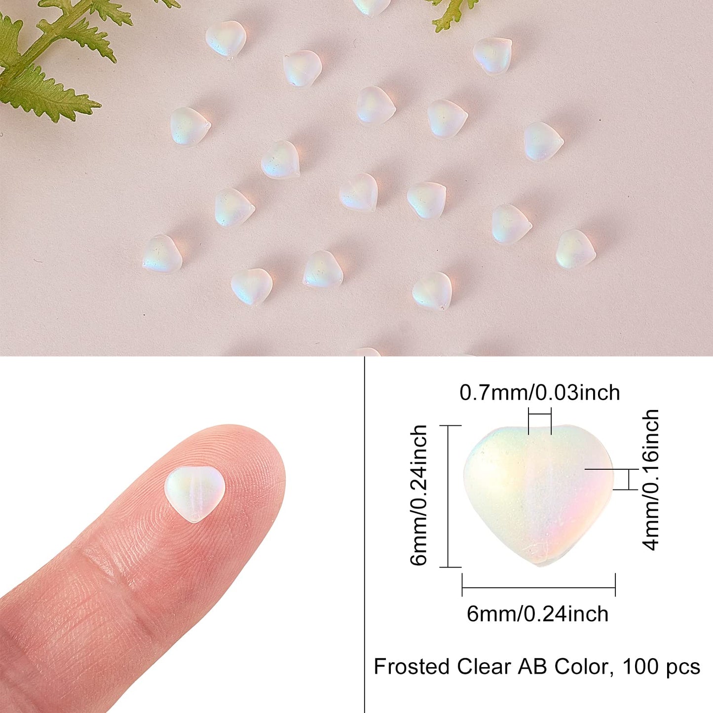 UR URLIFEHALL 100 Pcs Transparent Spray Painted Glass Beads AB Color Plated Frosted Heart Beads for DIY Necklaces Bracelets Jewelry Making