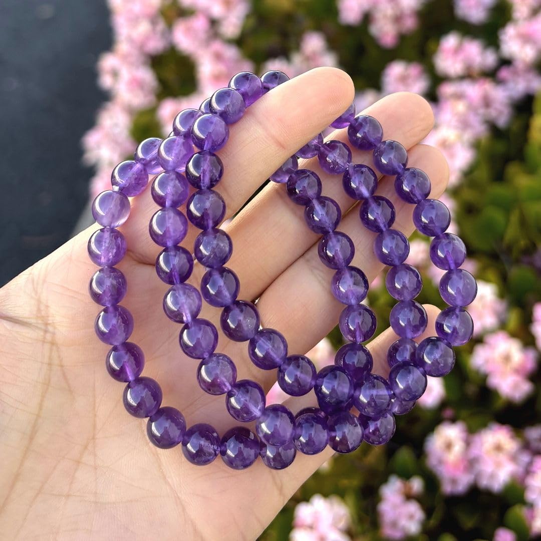Adabele Real Natural Grade A Purple Amethyst Bracelet 7.5 inch Stretch Gemstone Beaded Bracelet Chakra Healing Crystal Stone Jewelry Women Mom Gift (Unisex) GB8-B7