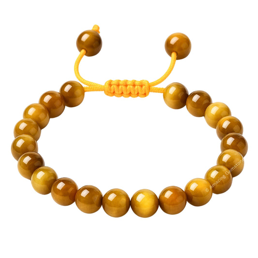 Amazing Gemstone Yellow Cat's Eye Bracelet for Women Men's Gifts - Protection Healing Crystal Bracelet - 8mm Gemstone Beaded Adjustable Bracelet