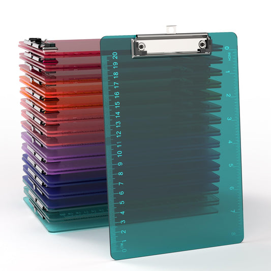 Macroclo Bulk A5 Clipboards Set of 30, Colored Clear Clip Board with Ruler, Suitable for Classroom, Students, Kid, Size 6" x 9" with Low Profile Clip, Office & School Supply