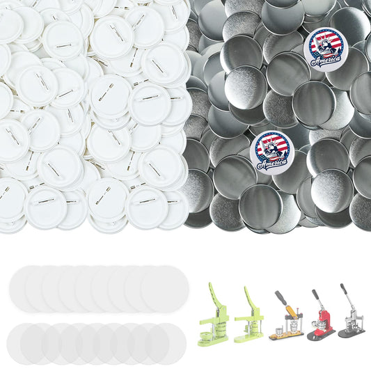 Onemorello 200 Sets Button Maker Supplies, 2.28 inch / 58mm Button Parts Buttons Supplies, Approx. 2.25 in Blank Badge Parts with Blank Paper for Buttons Maker Machine Pin Maker Press