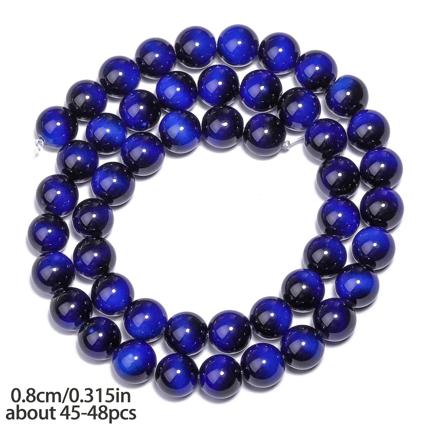 Song Xi 45PCS 8mm Royal Blue Tiger Eye Gemstone Beads for Jewelry Making, Round Smooth Glass Beads for DIY Bracelet Necklace Earring Keychain, Arts and Crafts, for Christmas Wedding Birthday