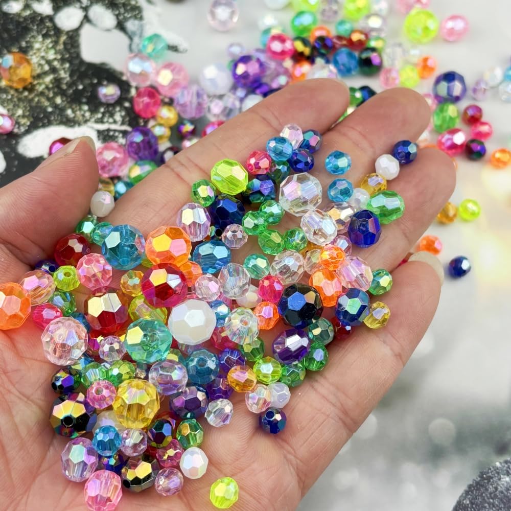 Pinhoollgo 200pcs 10mm Round Acrylic Faceted Beads Dark Purple AB for DIY Jewelry Making
