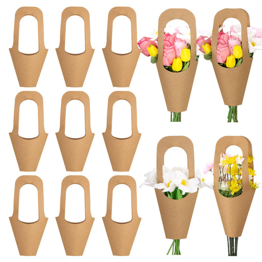 Flower Bags,100 Packs,Flower bags for Bouquets,Kraft Paper Flowers Gift Bags With Handle,Suitable for flower Shops, Weddings, Valentine's Day, Birthday Parties, Thanksgiving, Home Decoration (13.8Inches)