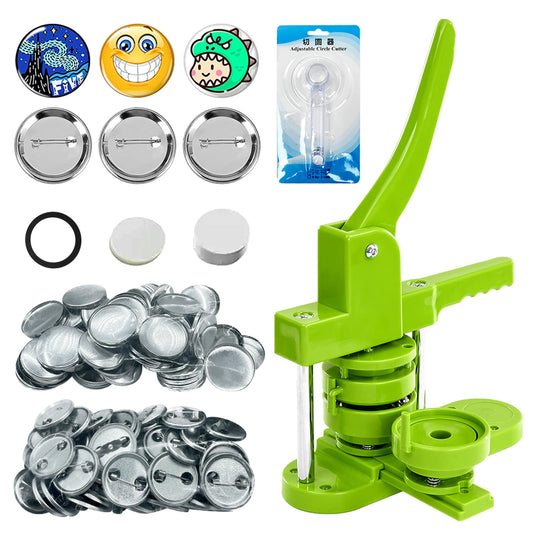 Button Maker Machine 75mm with Badge Pin Supplie Kit, 3-inch Pins Press Buttons Making with Blank Round Button Parts Metal Pin Back & Picture Paper & Plastic Mylar & Cutter, for DIY Keepsake Gift