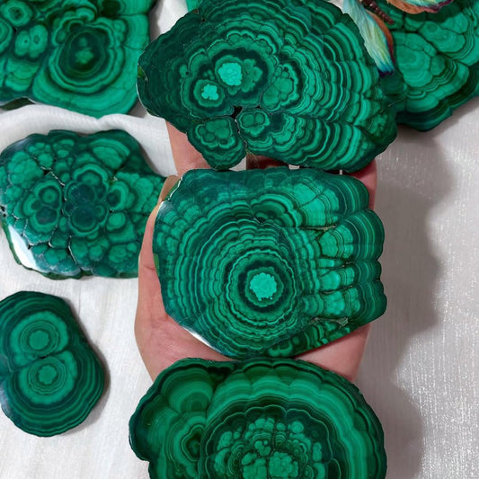 0.33-0.66 lb Natural Malachite Slabs - Premium Polished Crystal Slices for Home & Office Decor - Unique Raw-Edged Healing Stones 2-4 inch (0.33-0.44 lb)