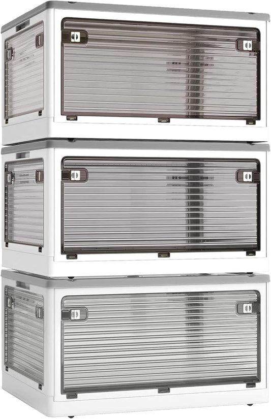 Stackable Storage Bins by [Brand Name] - 50-Liter Collapsible Organizers with Lids & Wheels | Ideal for Outdoor Camping, White