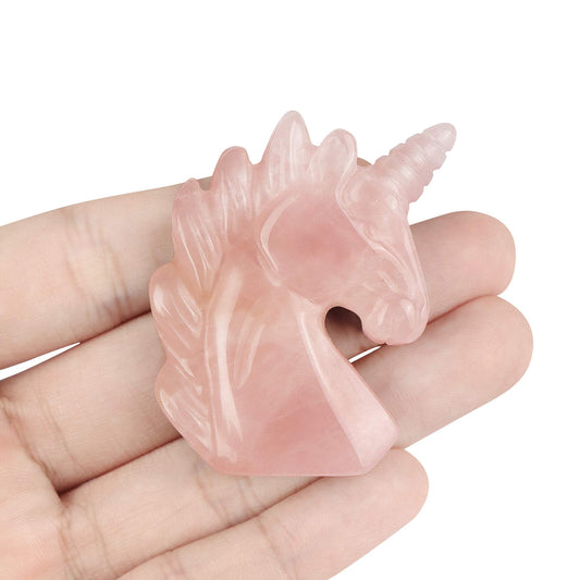 Artistone 2" Rose Quartz Crystal Unicorn Stone Statue Ornament Hand-Carved Healing Crystal Gem Unicorn Figurine Aura Animal Horse Sculpture Desk Decoration Gift Box