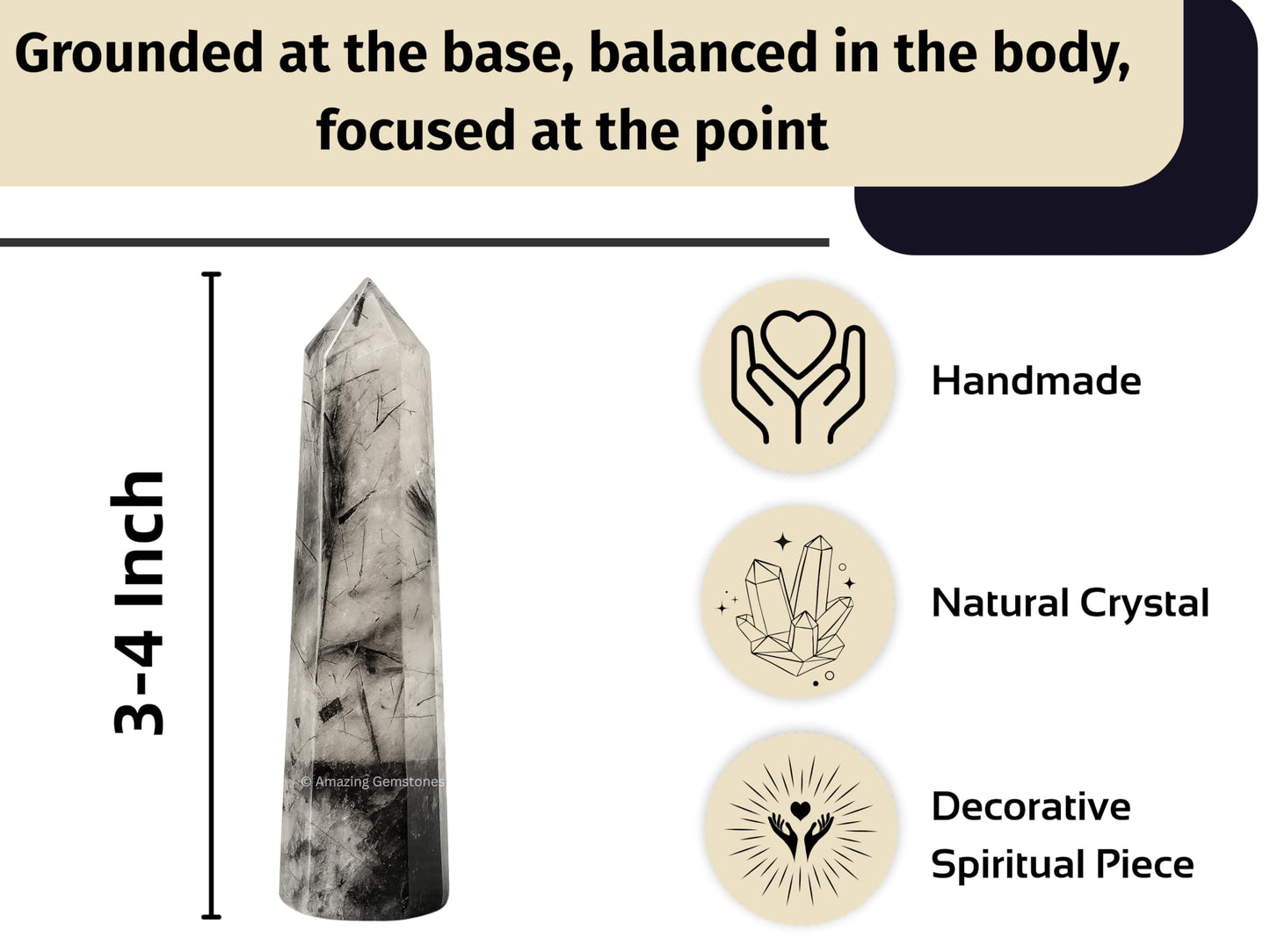 Amazing Gemstone Black Rutilated Quartz Crystal Towers ~ Natural Healing Crystal Point Obelisk for Reiki Healing & Crystal Grid (3" to 4" INCH)