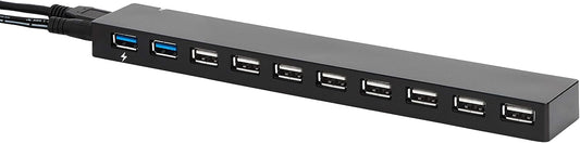 Amazon Basics 3.0 10-Port 5Gbps USB Hub with AC Adapter, Faster Data Transfer for Multiple Devices, Black