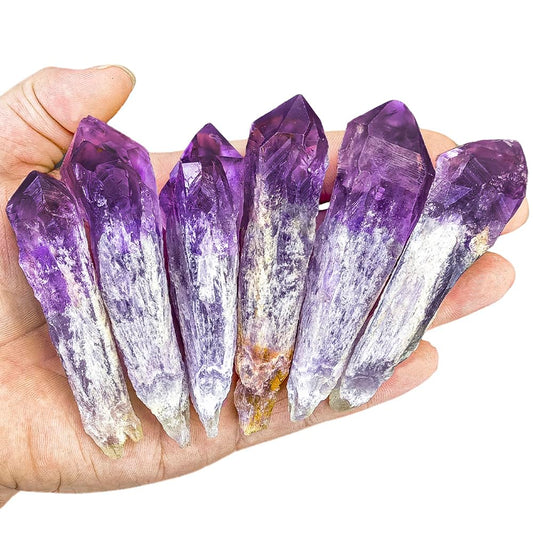 6pcs Set Natural Raw Amethyst Point Wand, Single Terminated Crystal Cluster Scepter, Healing Crystal Point, Positive Energy Gemstone, Reiki Meditation Spiritual Ornament,Home Decor & Crystal Gift
