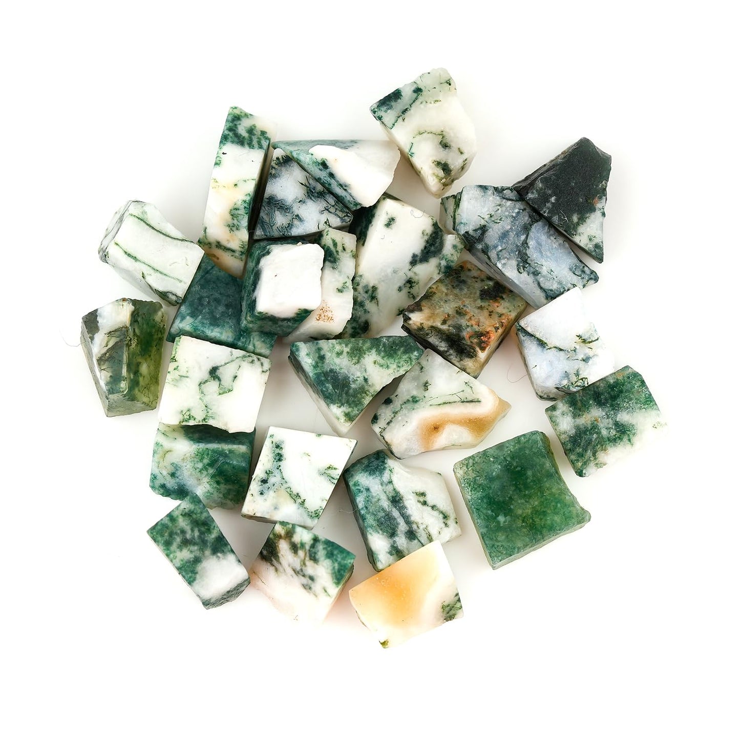 ColouredRocks 100 carats Moss Agate Crystals, Raw Stones, Rough Gemstones, Jewelry Making Supply, Cabbing, Polishing, Cutting, DIY, Crafts (24+pcs) (8-12mm)