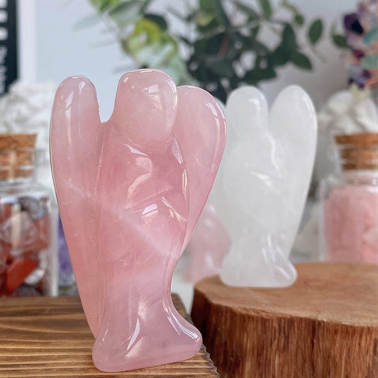 QINJIEJIE 5PCS Crystal Angel Decor Amethyst Rose Quartz Opal Black Obsidian Tiger Eye Polished Stones Statue Cute Carved Gemstone Room Office Desk Guardian Angel Home Reiki Pocket Gift for Women