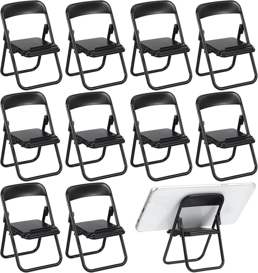 12Pcs 3.94X2.56X2.17 Inches Nolitoy Mini Folding Chair Mobile Holder Foldable Miniature Furniture Model Smartphone Desk