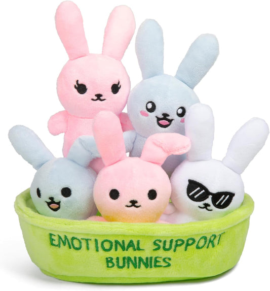 WHAT DO YOU MEME? Emotional Support Bunnies - Cuddly Plush Stuffed Animals for All Ages | Set of 5 with Basket