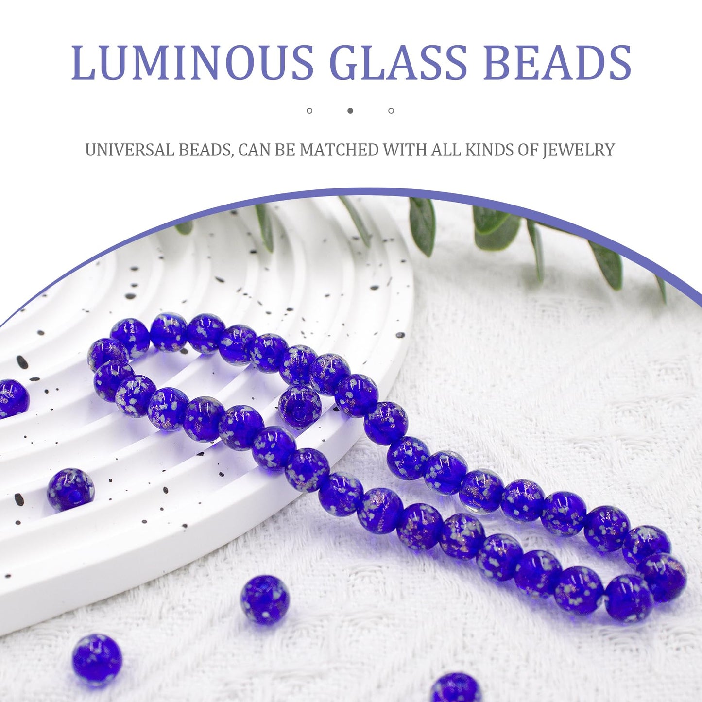 100PCS 8mm Glow in The Dark Beads Royal Blue Glow in The Dark Bead Glass Crystal Round Beads 1.5~2mm Hole with Rope for DIY Jewelry Craft Making