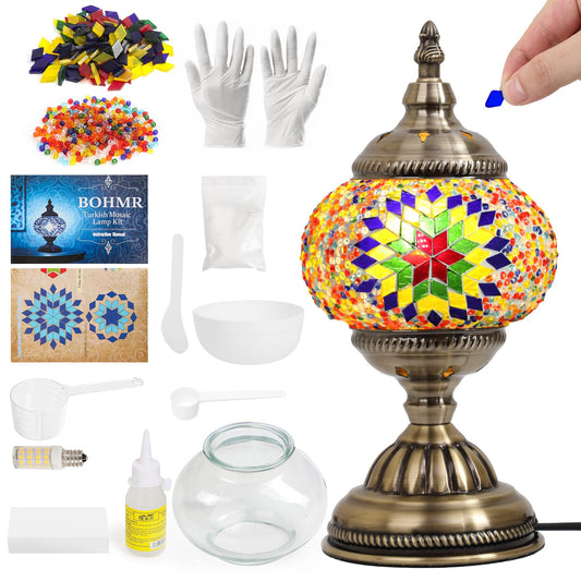 BOHMR DIY Turkish Mosaic Lamp Kit, Stained Glass Table Lamp Making Kit- Easy and Fun, No Experience Needed, Mosaic Art & Craft Project Kits for Adults & Teens, Make Your Own Table Lamp, Multicolor