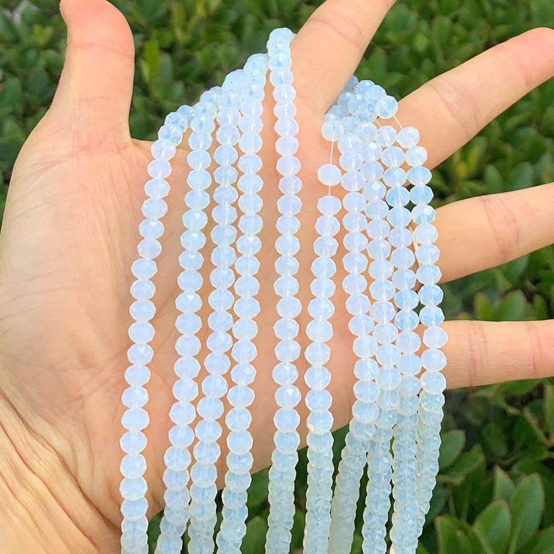 200pcs Czech Faceted Rondelle Crystal Glass Loose Beads 6mm Spacer Bulk White Opal for DIY Craft Jewelry Making CCR634