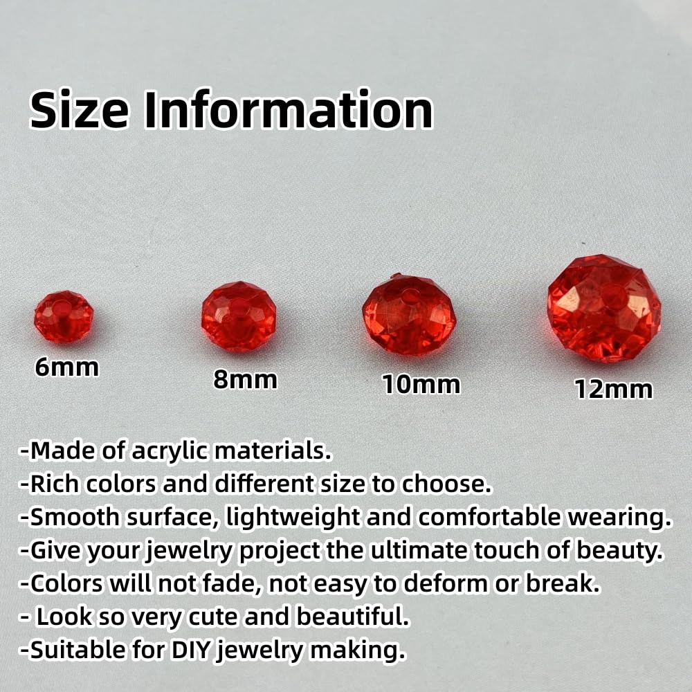 YHYPOCI 100pcs 12mm Acrylic Crystal Beads, Faceted Rondelle Acrylic Spacer Beads for Wind Chimes Bracelet Necklace Earring Keychain Jewelry Making DIY Crafts(Red)