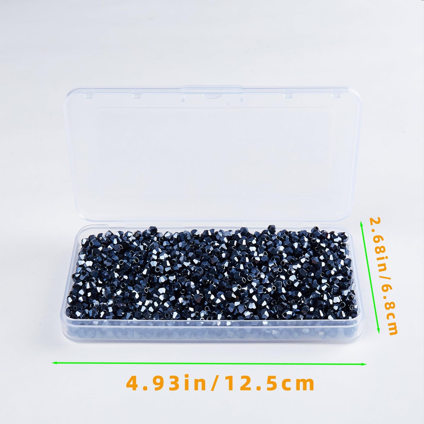Laopottbeads 1100PCS 4mm Bicone Crystal Glass Beads for Jewelry Making, Sparkling Mini Beads for Suncatchers, DIY Bracelets & Craft Projects (Navy Blue)