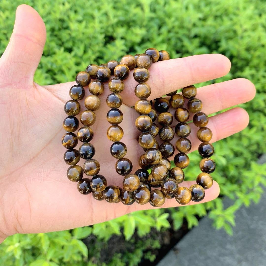 Adabele Real Natural Golden Yellow Tiger's Eye Bracelet 8.5 inch Stretch Gemstone Beaded Bracelet Chakra Healing Crystal Stone Jewelry Energy Quartz Rock GB8-D26