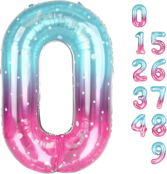 Number 0 Balloons - 40 Inch Pink, Purple & Blue Birthday Decorations for All Ages | Wedding & Baby Shower