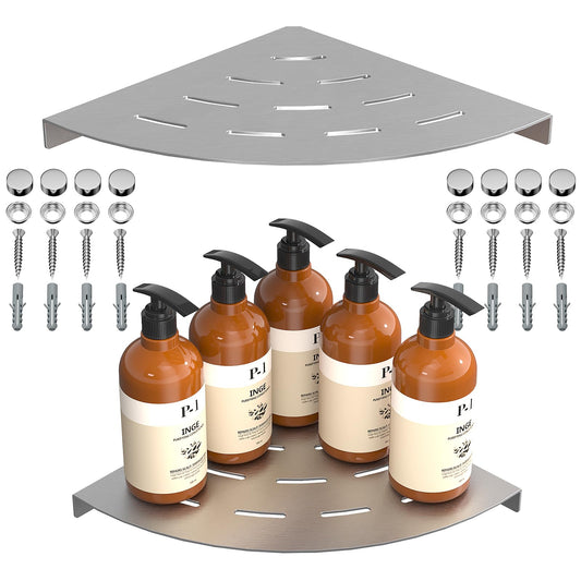 LFBA 2 Pack Corner Shower Shelves Load Capacity 40 lbs 304 Stainless Steel Shower Corner Shelf Will not Rust 8in Shower Shelf for Inside Shower Brushed Nickel Drilling Installation