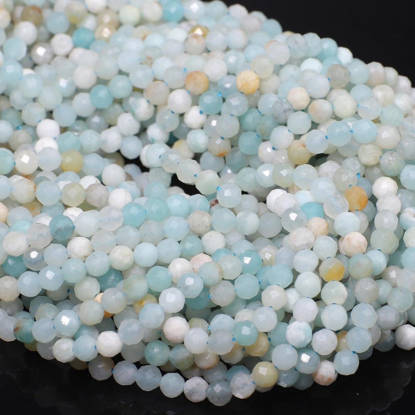 Song Xi 180pcs 2mm Natural Amazonite Gemstone Beads Faceted Round Loose Stone Beads for Jewelry Making