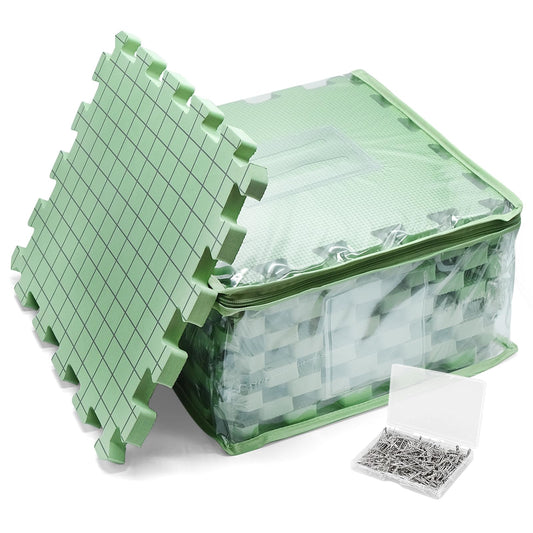 9 PCS Knitting Mats, 0.75in Thick Blocking Board for Crocheting, 12 in Standard Mats for Wet and Steam Blocking (Green)