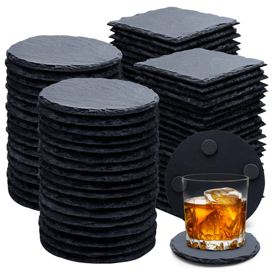 72 PCS Slate Drink Coasters, Cymuber 4 Inch Black Coasters Stone Cup Coaster Bulk Set, Laser Engraving Blanks Handmade Coaster for Halloween, Christmas, Home Decor Drink Bar Kitchen Gifts